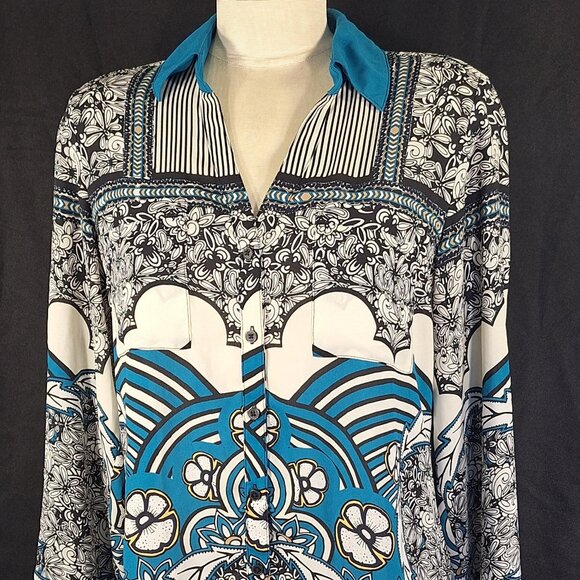 Express Floral Portofino Shirt Women’s Medium Long Sleeve Blouse Hawaiian Print - Picture 1 of 4